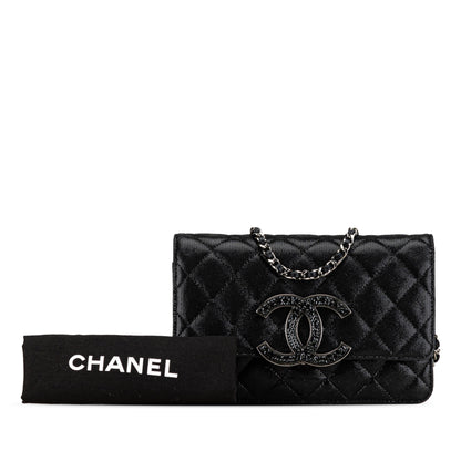 Chanel Iridescent Caviar Crystal CC Wallet On Chain Black