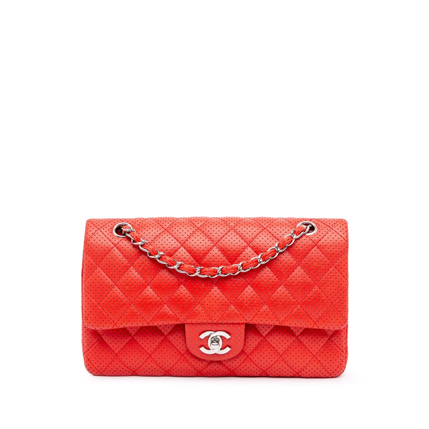 Chanel Medium Classic Perforated Lambskin Double Flap Red