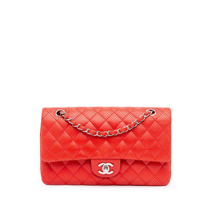 Chanel Medium Classic Perforated Lambskin Double Flap Red