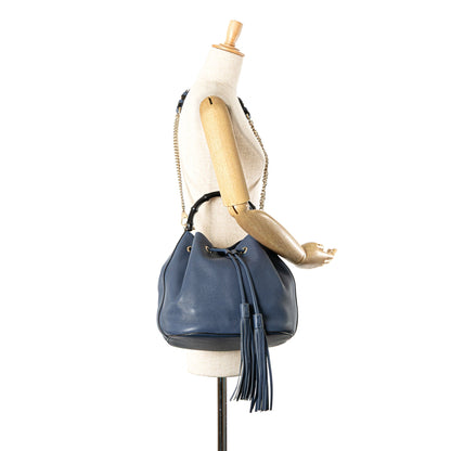 Gucci Leather Miss Bamboo Tassel Bucket Bag Blue