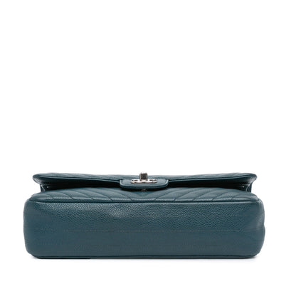 Chanel Medium Classic Chevron Caviar Double Flap Blue
