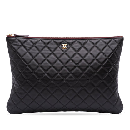 Chanel Large Quilted Lambskin O Case Clutch Black