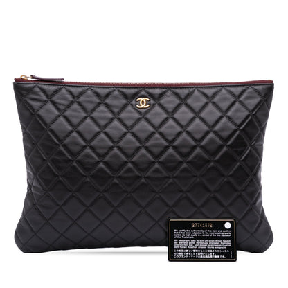 Chanel Large Quilted Lambskin O Case Clutch Black