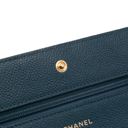 Chanel Quilted Caviar Boy Wallet on Chain Blue