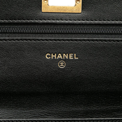 Chanel Calfskin Crocodile Embossed Graffiti 2.55 Cocodile Reissue Wallet On Chain Black