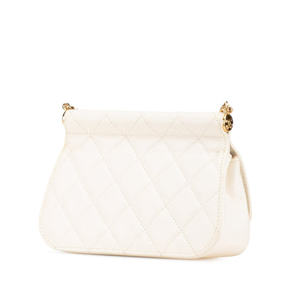 Chanel Quilted Caviar Frame Flap Clutch with Chain White