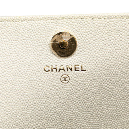 Chanel Quilted Caviar Frame Flap Clutch with Chain White