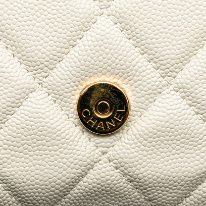 Chanel Quilted Caviar Frame Flap Clutch with Chain White