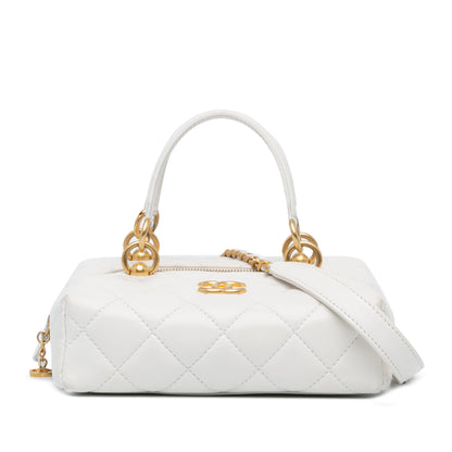 Chanel Métiers d'Art CC Quilted Lambskin Box with Top Handle Bag White