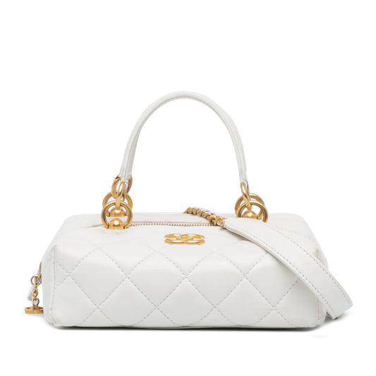 Chanel Métiers d'Art CC Quilted Lambskin Box with Top Handle Bag White