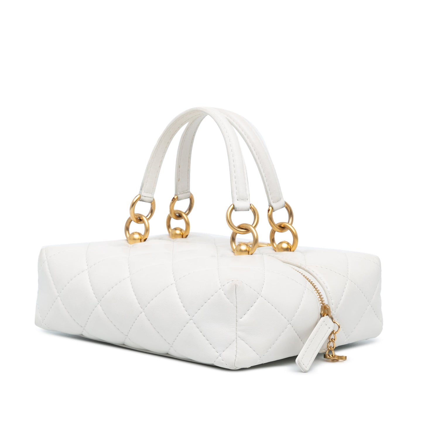 Chanel Métiers d'Art CC Quilted Lambskin Box with Top Handle Bag White