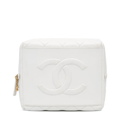 Chanel Métiers d'Art CC Quilted Lambskin Box with Top Handle Bag White