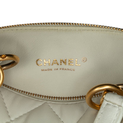Chanel Métiers d'Art CC Quilted Lambskin Box with Top Handle Bag White