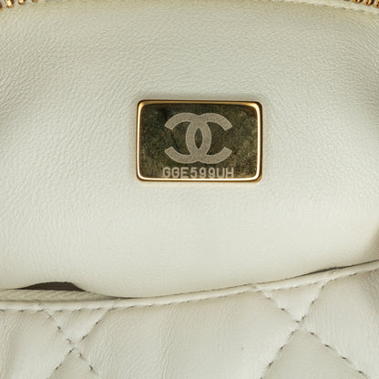 Chanel Métiers d'Art CC Quilted Lambskin Box with Top Handle Bag White