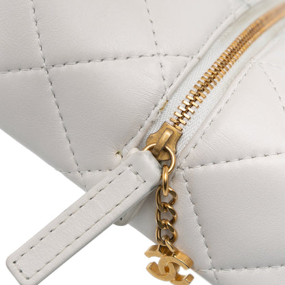 Chanel Métiers d'Art CC Quilted Lambskin Box with Top Handle Bag White