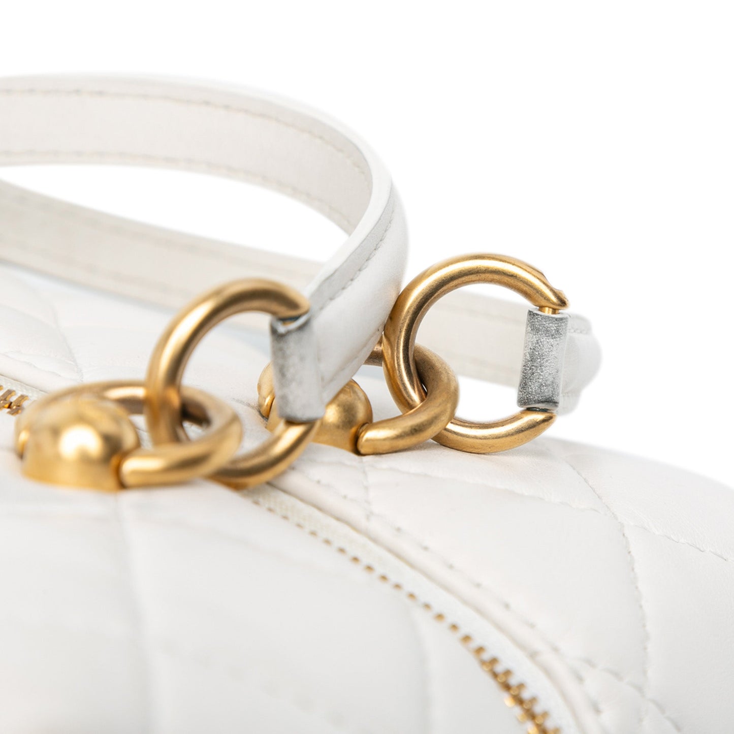 Chanel Métiers d'Art CC Quilted Lambskin Box with Top Handle Bag White