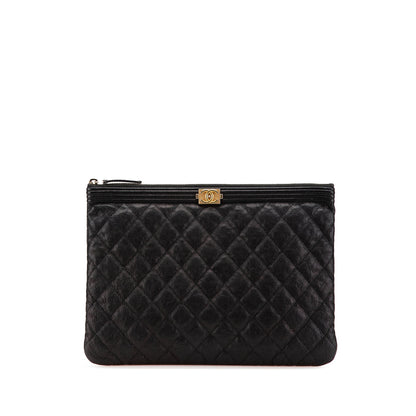 Chanel Medium Quilted Caviar Boy O Case Clutch Black