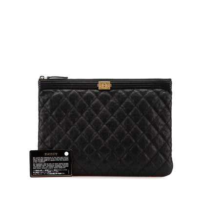 Chanel Medium Quilted Caviar Boy O Case Clutch Black