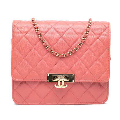 Chanel Quilted Caviar Golden Class Wallet On Chain Pink