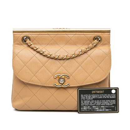 Chanel Quilted Lambskin CC Logo Bar Shoulder Bag Brown