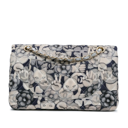 Chanel Medium Classic Nylon Cat Emoticon Double Flap White
