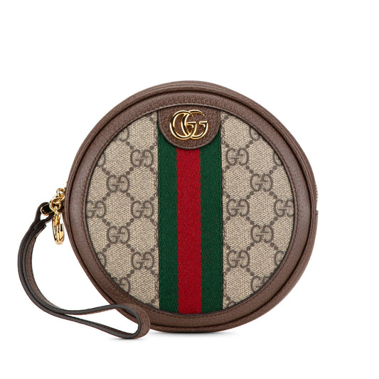 Gucci GG Supreme Ophidia Round Clutch Brown