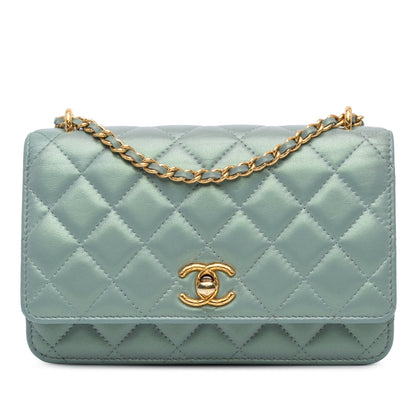 Chanel Lambskin Trendy CC Wallet On Chain Blue