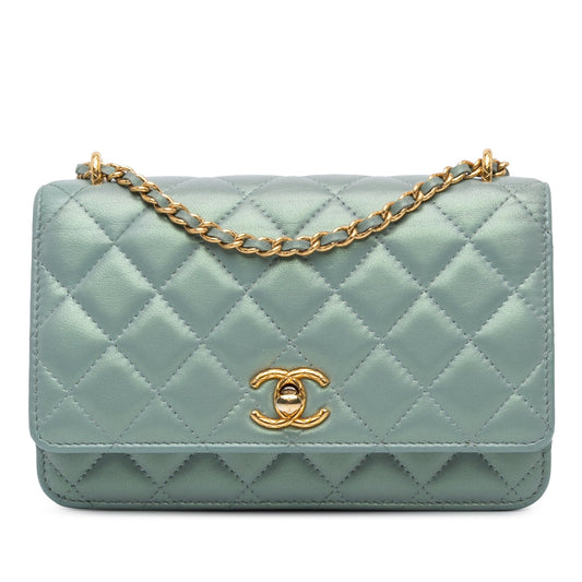 Chanel Lambskin Trendy CC Wallet On Chain Blue