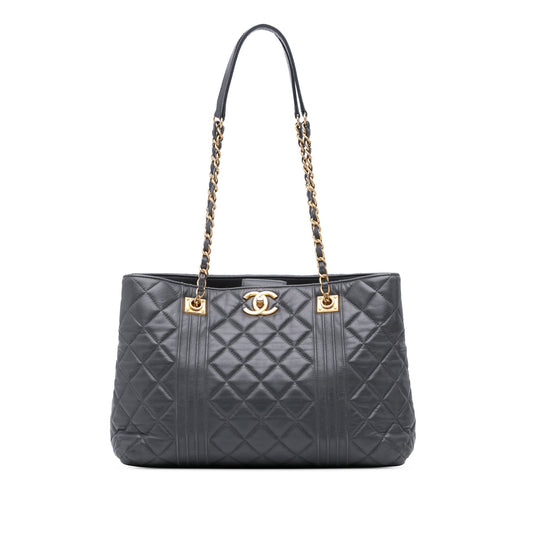 Chanel CC Quilted Lambskin Pin Tuck Tote Gray