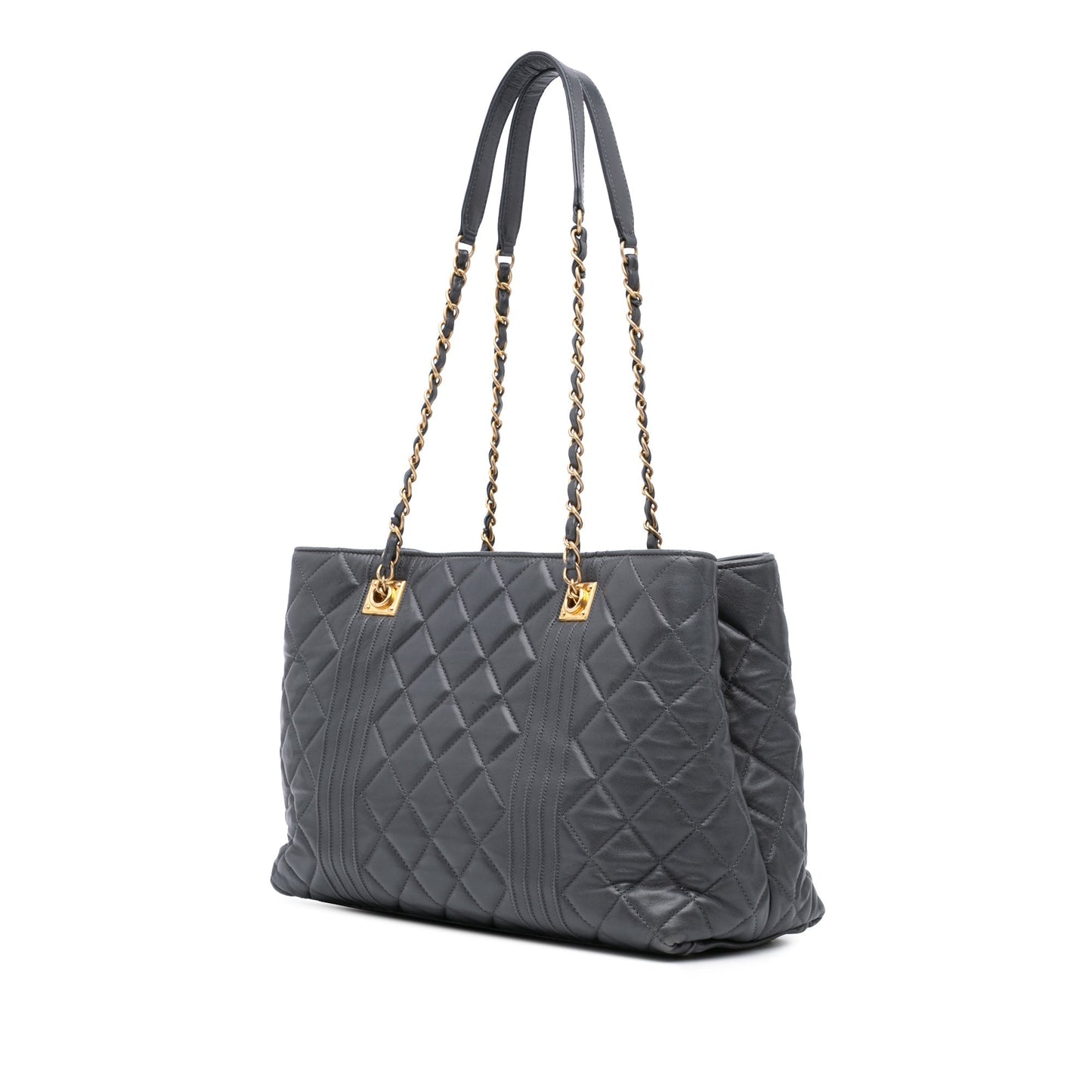 Chanel CC Quilted Lambskin Pin Tuck Tote Gray