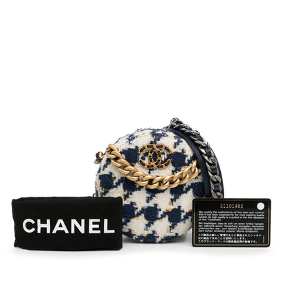 Chanel Tweed 19 Round Clutch with Chain White