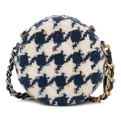 Chanel Tweed 19 Round Clutch with Chain White