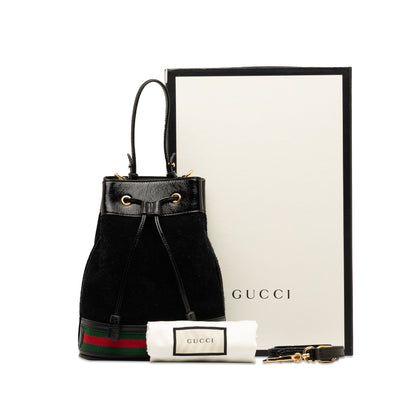 Gucci Suede Ophidia Web Bucket Bag Black