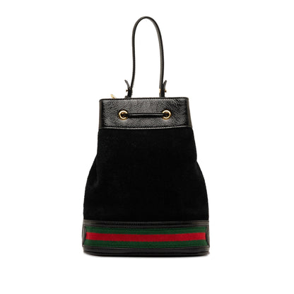 Gucci Suede Ophidia Web Bucket Bag Black