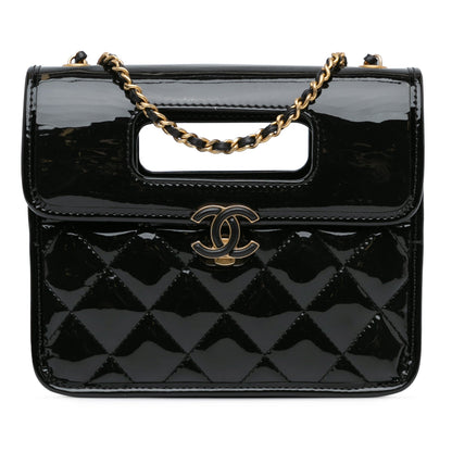 Chanel Mini Quilted Patent Graphic Catch Flap Black