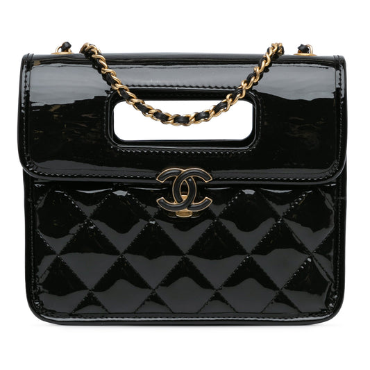 Chanel Mini Quilted Patent Graphic Catch Flap Black