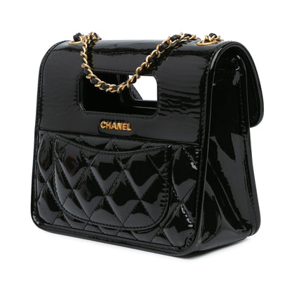 Chanel Mini Quilted Patent Graphic Catch Flap Black
