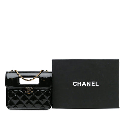 Chanel Mini Quilted Patent Graphic Catch Flap Black
