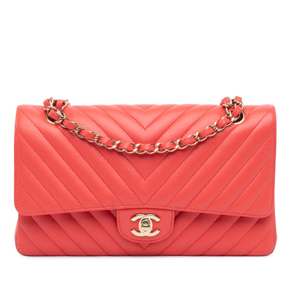 Chanel Medium Classic Chevron Lambskin Double Flap Red