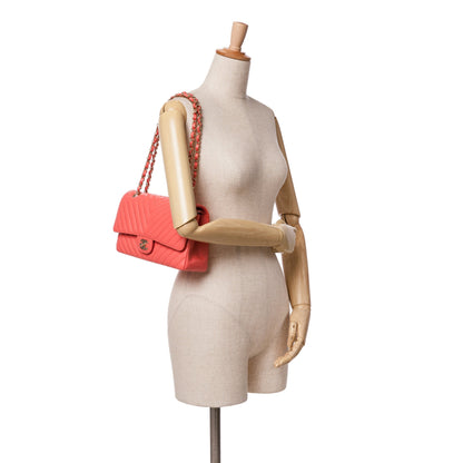 Chanel Medium Classic Chevron Lambskin Double Flap Red