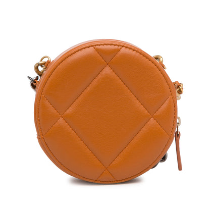 Chanel Lambskin 19 Round Clutch with Chain Brown