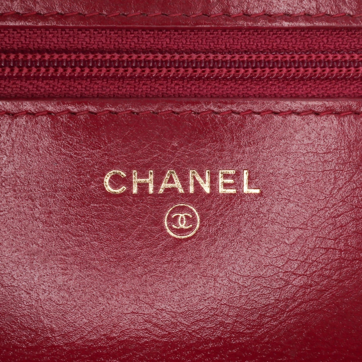 Chanel Stitched Goatskin Golden CC Wallet On Chain Red