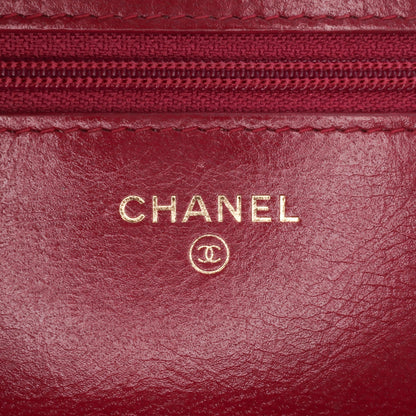 Chanel Stitched Goatskin Golden CC Wallet On Chain Red