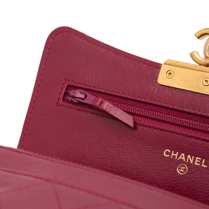 Chanel Stitched Goatskin Golden CC Wallet On Chain Red
