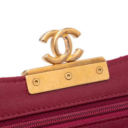 Chanel Stitched Goatskin Golden CC Wallet On Chain Red