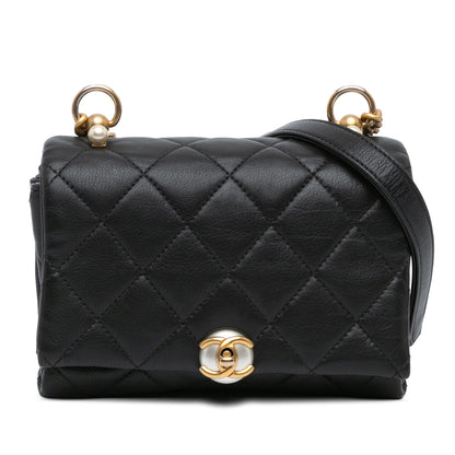 Chanel Mini Quilted Calfskin Pearl CC Accordion Flap Black