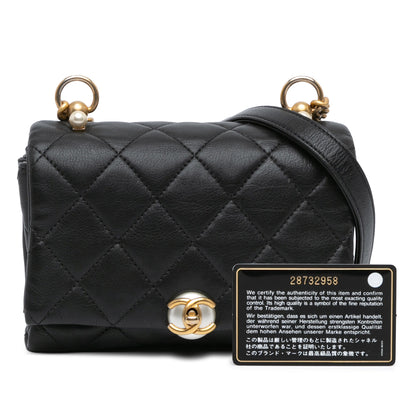 Chanel Quilted Calfskin Pearl CC Accordion Flap Black
