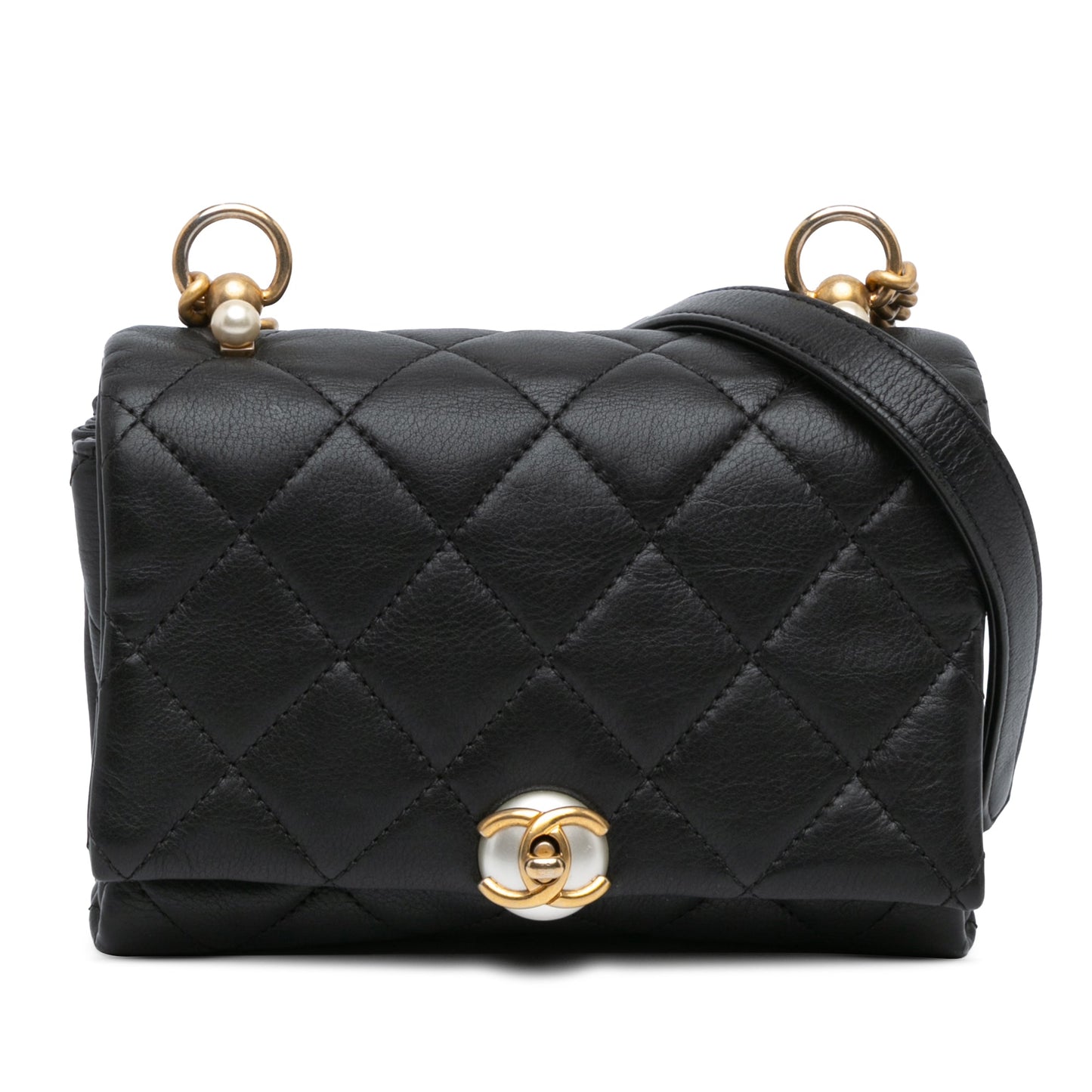 Chanel Quilted Calfskin Pearl CC Accordion Flap Black