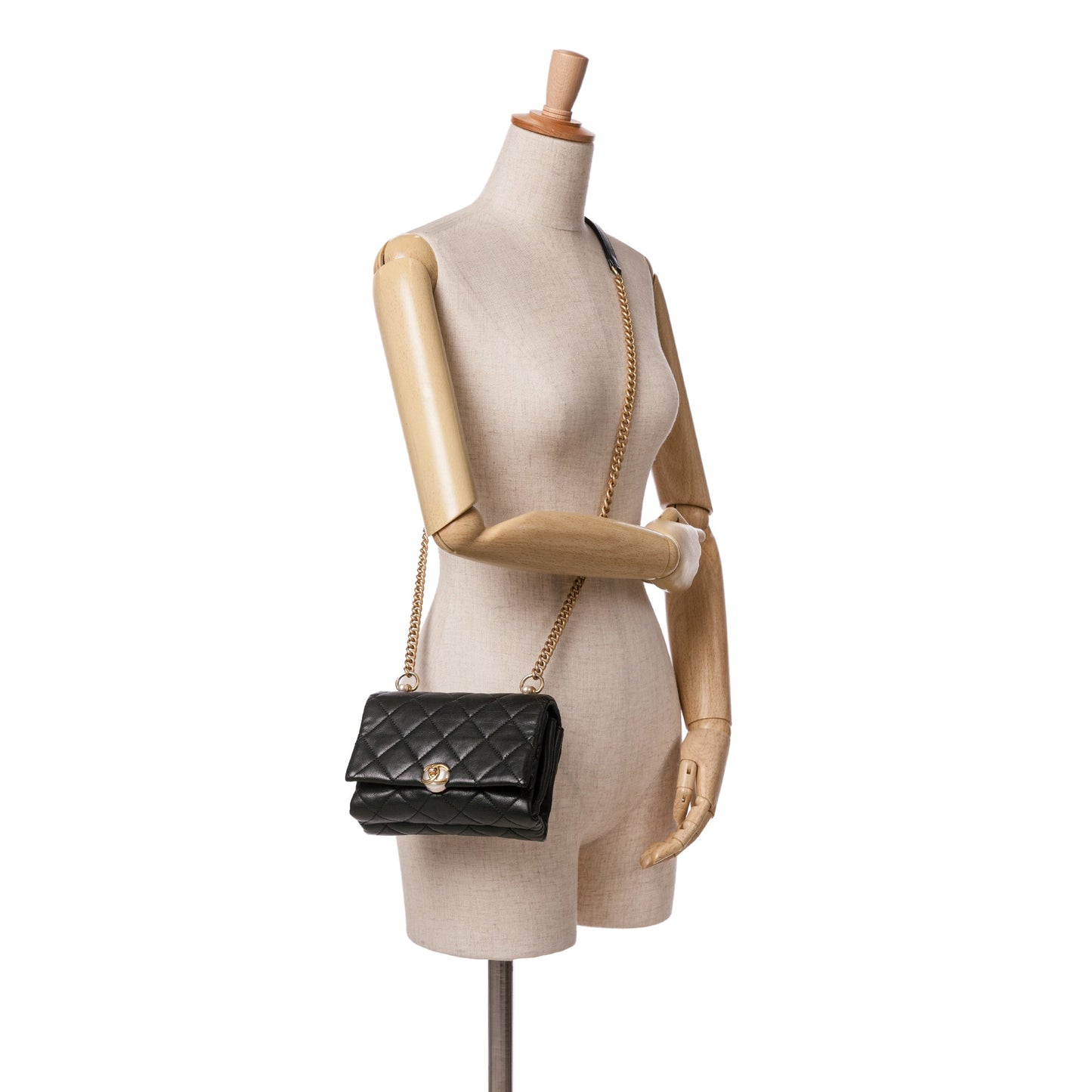 Chanel Mini Quilted Calfskin Pearl CC Accordion Flap Black