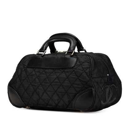 Chanel Paris New York Quilted Nylon Duffle Handbag Black